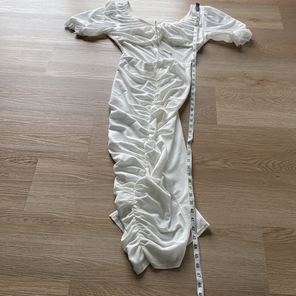 ASOS White Ruched Cutout Midi Dress Puff Sleeve Cottagecore NWT - Picture 10 of 10